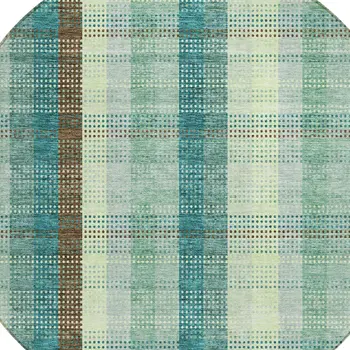 8' Sage Mint Green And Teal Blue Round Plaid Washable Indoor Outdoor Area Rug