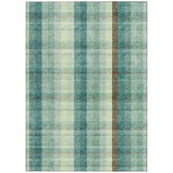 8' X 10' Sage Mint Green And Teal Blue Plaid Washable Indoor Outdoor Area Rug