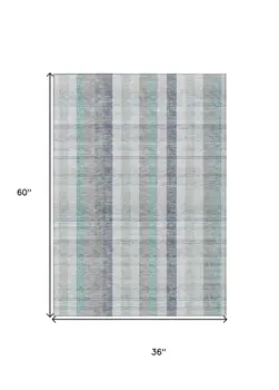 3' X 5' Silver Denim Blue And Teal Blue Plaid Washable Indoor Outdoor Area Rug