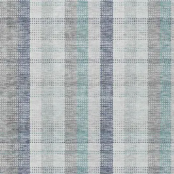3' X 5' Silver Denim Blue And Teal Blue Plaid Washable Indoor Outdoor Area Rug