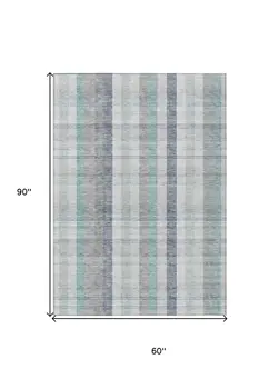 5' X 8' Silver Denim Blue And Teal Blue Plaid Washable Indoor Outdoor Area Rug