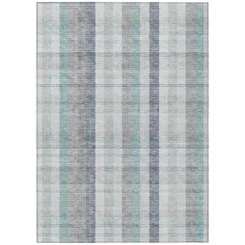 9' X 12' Silver Denim Blue And Teal Blue Plaid Washable Indoor Outdoor Area Rug