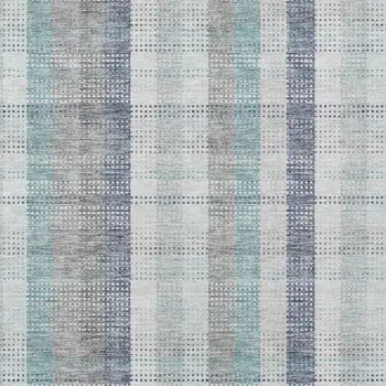 9' X 12' Silver Denim Blue And Teal Blue Plaid Washable Indoor Outdoor Area Rug
