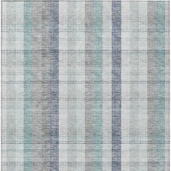 10' X 14' Silver Denim Blue And Teal Blue Plaid Washable Indoor Outdoor Area Rug
