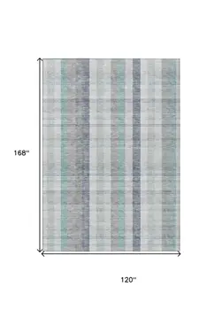 10' X 14' Silver Denim Blue And Teal Blue Plaid Washable Indoor Outdoor Area Rug