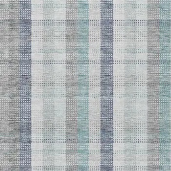 10' X 14' Silver Denim Blue And Teal Blue Plaid Washable Indoor Outdoor Area Rug