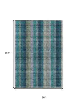 8' X 10' Teal Blue Navy Blue And Olive Green Plaid Washable Indoor Outdoor Area Rug