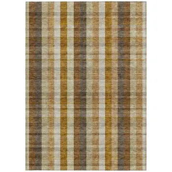 5' X 8' Wheat Ivory And Brown Plaid Washable Indoor Outdoor Area Rug