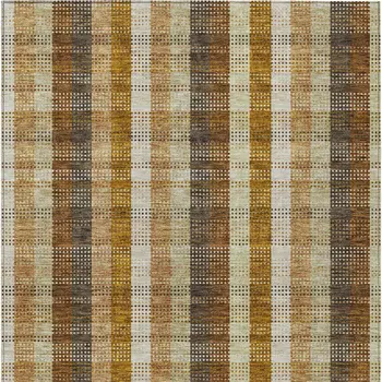 10' X 14' Wheat Ivory And Brown Plaid Washable Indoor Outdoor Area Rug