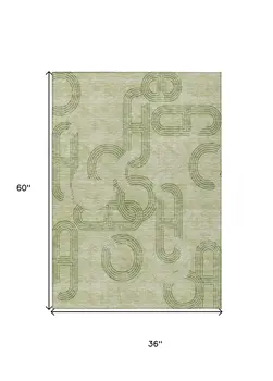 3' X 5' Sage And Ivory Geometric Washable Indoor Outdoor Area Rug