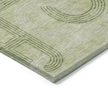 3' X 5' Sage And Ivory Geometric Washable Indoor Outdoor Area Rug