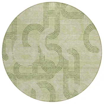 8' Sage And Ivory Round Geometric Washable Indoor Outdoor Area Rug
