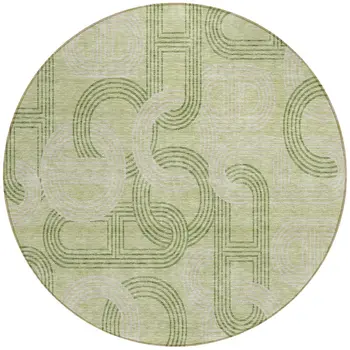 8' Sage And Ivory Round Geometric Washable Indoor Outdoor Area Rug