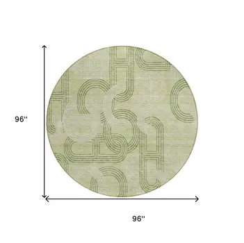 8' Sage And Ivory Round Geometric Washable Indoor Outdoor Area Rug