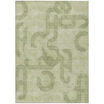 8' X 10' Sage And Ivory Geometric Washable Indoor Outdoor Area Rug