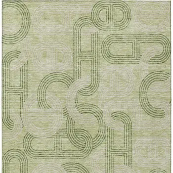 9' X 12' Sage And Ivory Geometric Washable Indoor Outdoor Area Rug