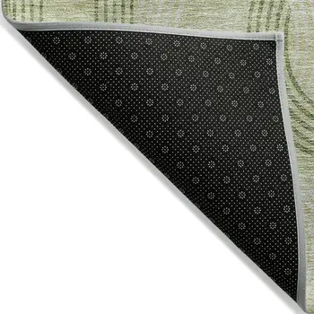 9' X 12' Sage And Ivory Geometric Washable Indoor Outdoor Area Rug