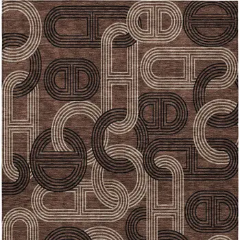 5' X 8' Chocolate And Beige Geometric Washable Indoor Outdoor Area Rug