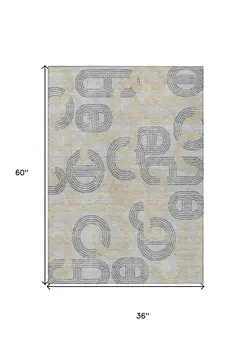 3' X 5' Gray And Gold Geometric Washable Indoor Outdoor Area Rug