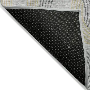3' X 5' Gray And Gold Geometric Washable Indoor Outdoor Area Rug