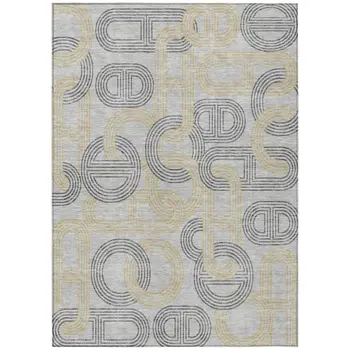 8' X 10' Gray And Gold Geometric Washable Indoor Outdoor Area Rug