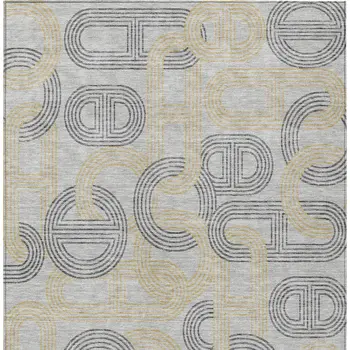 10' X 14' Gray And Gold Geometric Washable Indoor Outdoor Area Rug
