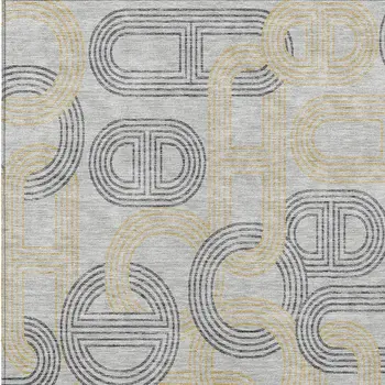 10' X 14' Gray And Gold Geometric Washable Indoor Outdoor Area Rug
