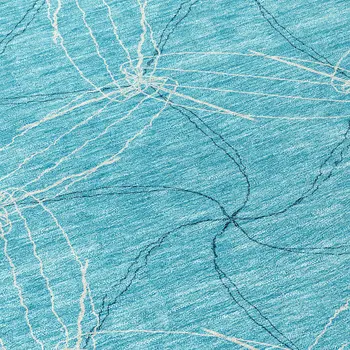 8' Aqua And Ivory Round Geometric Washable Indoor Outdoor Area Rug