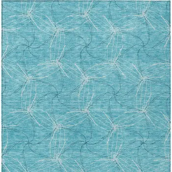 8' X 10' Aqua And Ivory Geometric Washable Indoor Outdoor Area Rug