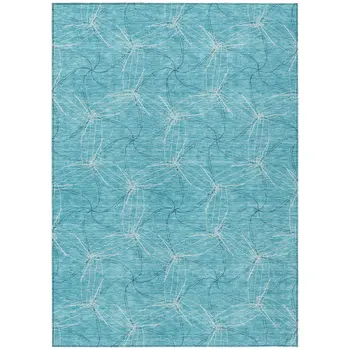 8' X 10' Aqua And Ivory Geometric Washable Indoor Outdoor Area Rug
