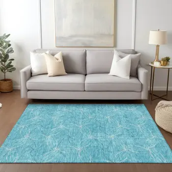 8' X 10' Aqua And Ivory Geometric Washable Indoor Outdoor Area Rug