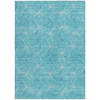 9' X 12' Aqua And Ivory Geometric Washable Indoor Outdoor Area Rug