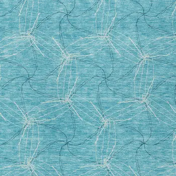 9' X 12' Aqua And Ivory Geometric Washable Indoor Outdoor Area Rug