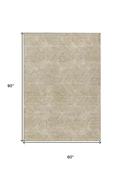 5' X 8' Beige And Ivory Geometric Washable Indoor Outdoor Area Rug