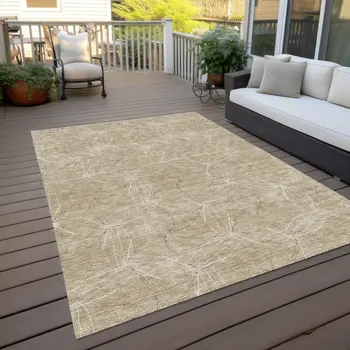 5' X 8' Beige And Ivory Geometric Washable Indoor Outdoor Area Rug