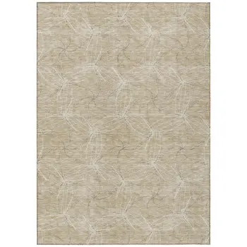 5' X 8' Beige And Ivory Geometric Washable Indoor Outdoor Area Rug