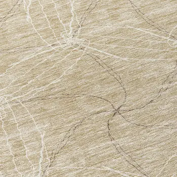 8' Beige And Ivory Round Geometric Washable Indoor Outdoor Area Rug