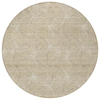 8' Beige And Ivory Round Geometric Washable Indoor Outdoor Area Rug
