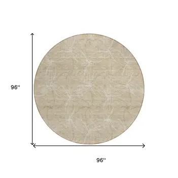 8' Beige And Ivory Round Geometric Washable Indoor Outdoor Area Rug