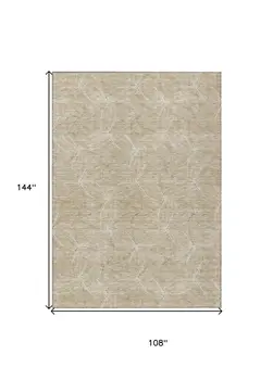 9' X 12' Beige And Ivory Geometric Washable Indoor Outdoor Area Rug