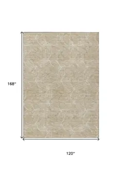 10' X 14' Beige And Ivory Geometric Washable Indoor Outdoor Area Rug