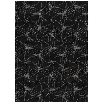 3' X 5' Black And Ivory Geometric Washable Indoor Outdoor Area Rug