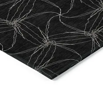 5' X 8' Black And Ivory Geometric Washable Indoor Outdoor Area Rug