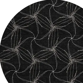 8' Black And Ivory Round Geometric Washable Indoor Outdoor Area Rug