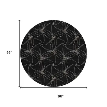 8' Black And Ivory Round Geometric Washable Indoor Outdoor Area Rug