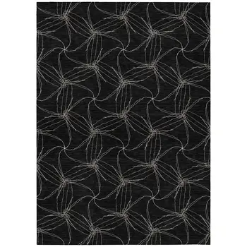 9' X 12' Black And Ivory Geometric Washable Indoor Outdoor Area Rug