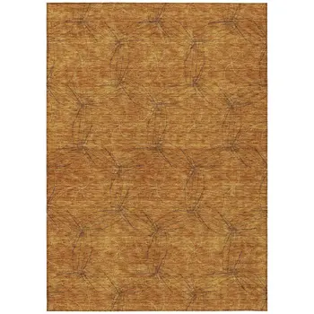 9' X 12' Copper And Ivory Geometric Washable Indoor Outdoor Area Rug
