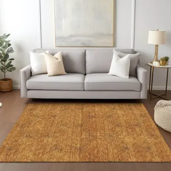 10' X 14' Copper And Ivory Geometric Washable Indoor Outdoor Area Rug