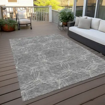 3' X 5' Gray And Ivory Geometric Washable Indoor Outdoor Area Rug