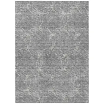 3' X 5' Gray And Ivory Geometric Washable Indoor Outdoor Area Rug